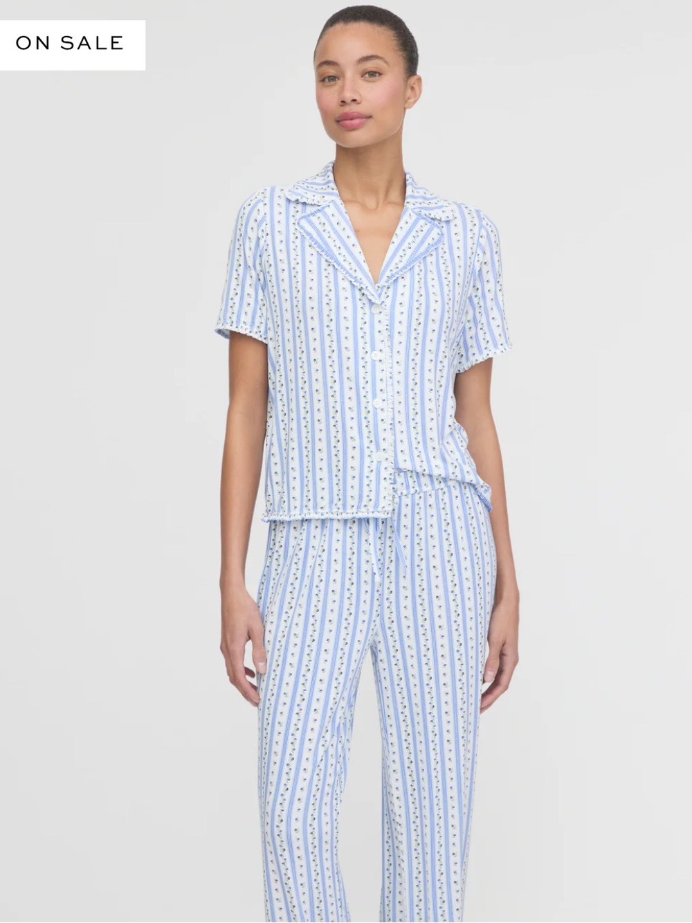 Hill House Home The Marina Pajama Set in Blue Petal Stripe Size XL - Picture 5 of 5